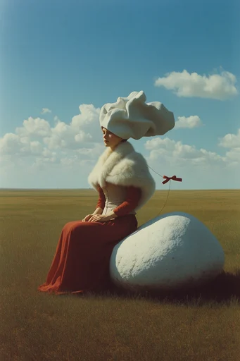 Surrealist Pastoral Dreamscape style reference image — vintage film grain