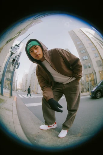 Dynamic Fisheye Urbanism style reference image — candid youth culture