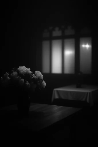 Ethereal Monochrome Noir style reference image — spectral halation