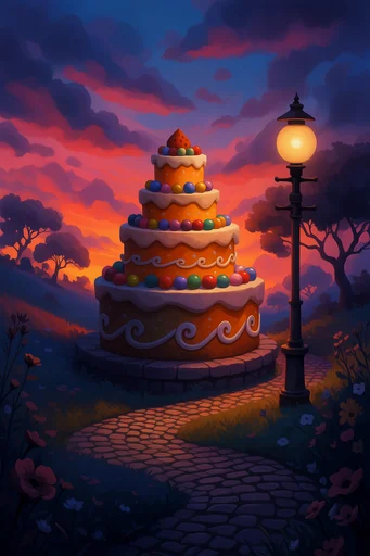 Luminous Twilight Nostalgia style reference image — vibrant indigo and orange