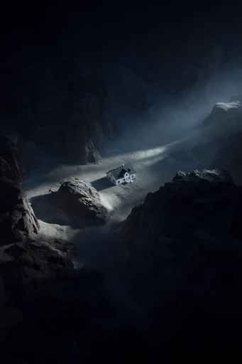 Monochromatic Abyssal Chiaroscuro style reference image — atmospheric haze