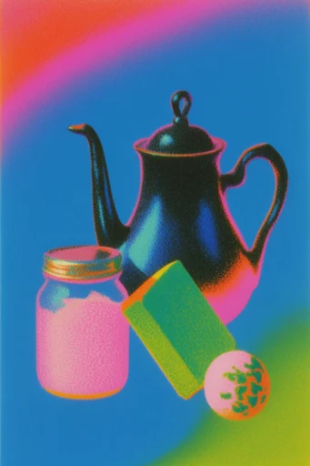 Tactile Neo-Psychedelic Pointillism style reference image — risograph stipple effect