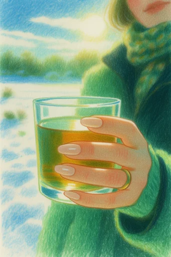 Tactile Verdant Illustration style reference image — colored pencil hatching