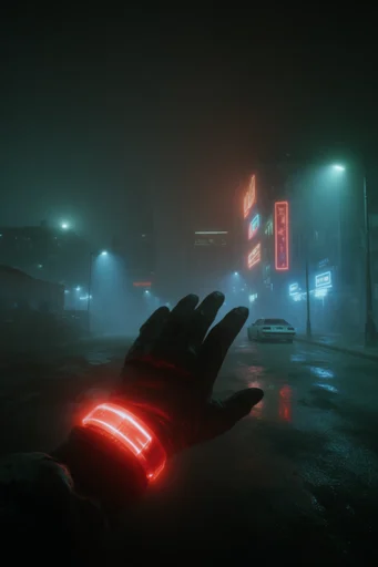Cinematic Neon Noir style reference image — atmospheric fog