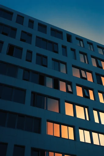 Luminous Geometric Brutalism style reference image — monumental skyscraper