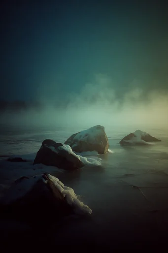 Nocturnal Cyan Noir style reference image — dense atmospheric fog