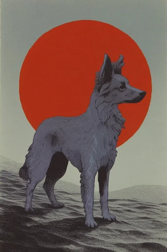 Graphic Retro Surrealism style reference image — stippling art