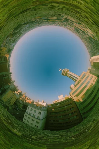 Surreal Spherical Landscapes style reference image — stereographic projection