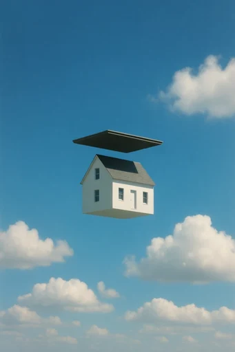 Minimalist Ethereal Surrealism style reference image — fluffy cumulus clouds