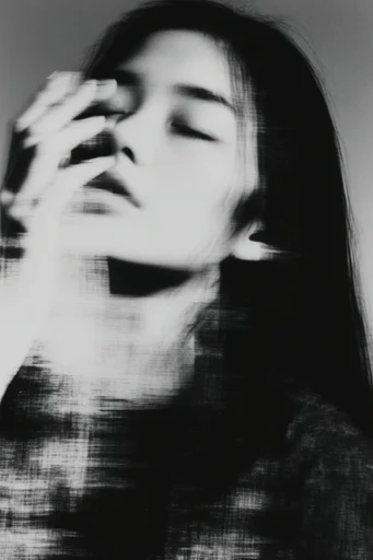 Kinetic Noir Abstraction style reference image — analog glitch texture