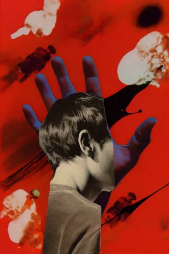 Surrealist Retro Collage style reference image — halftone print texture
