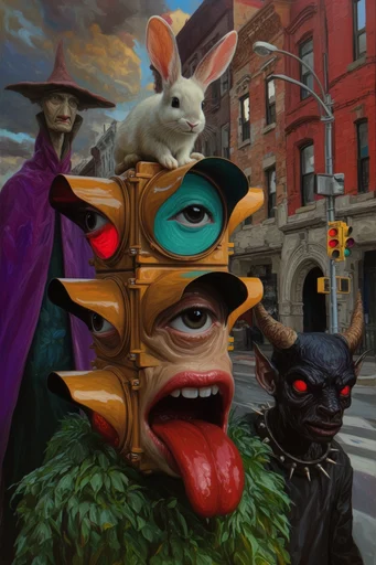 Narrative Surrealist Synthesis style reference image — surrealist oil painting