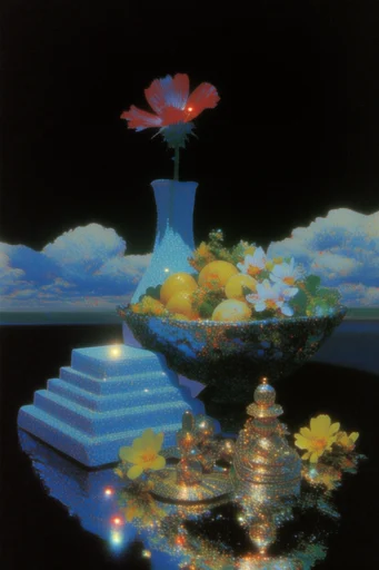 Prismatic Cosmic Retro-Surrealism style reference image — prismatic light leaks