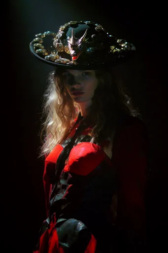 Cinematic Crimson Noir style reference image — avant-garde portraiture