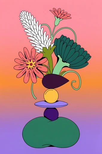 Surreal Retro Pop style reference image — vibrant gradient background