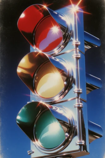 Prismatic Chrome Retro-Futurism style reference image — liquid chrome texture