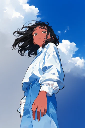 Vibrant Summer Anime style reference image — cumulus clouds