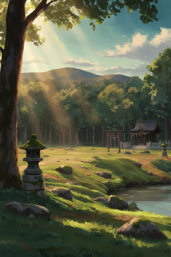 Nostalgic Ghibli Woodlands style reference image — painterly anime background