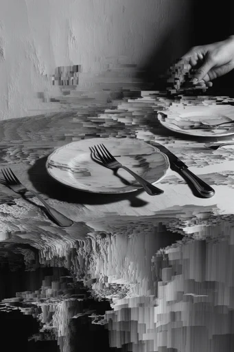 Monochrome Digital Decay style reference image — pixel sorting