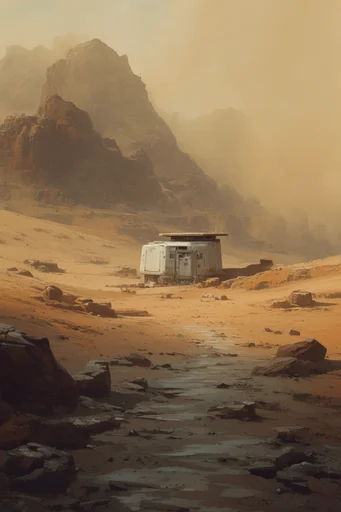 Dust-Worn Esoteric Futurism style reference image — dusty desert wasteland