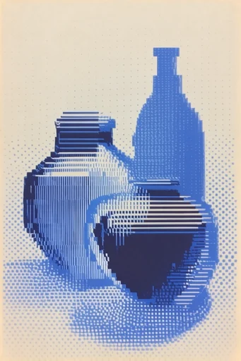 Digital Risograph Minimalism style reference image — digital halftone dithering