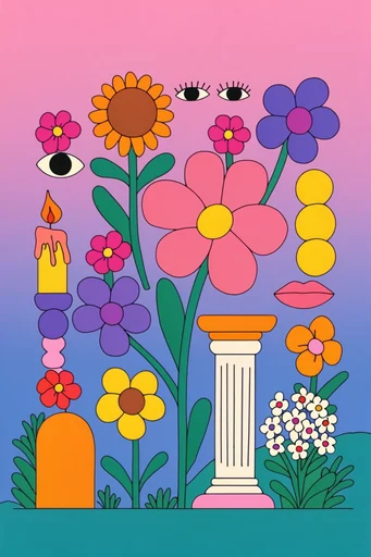 Vibrant Neo-Psychedelic Pop style reference image — retro 1970s aesthetic