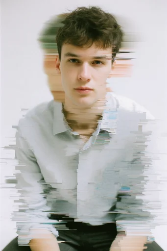 Monochrome Digital Decay style reference image — horizontal scanlines