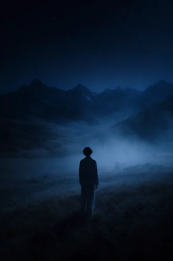 Ethereal Nocturnal Solitude style reference image — monochromatic deep blue