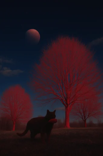Crimson Nocturnal Void style reference image — eerie celestial landscape