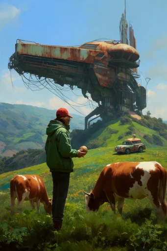 Overgrown Industrial Solarpunk moodboard — generate AI images in this style