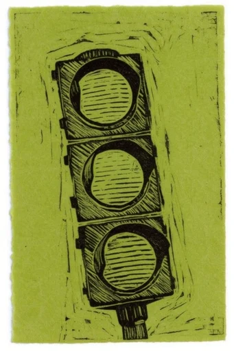 Acid Relief Printmaking style reference image — acid green and black
