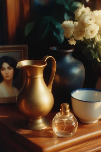 Ethereal Gilded Nostalgia style reference image — gilded crimson palette