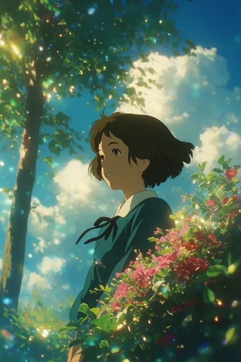 Luminous Anime Pastoralism style reference image — sun-drenched backlighting