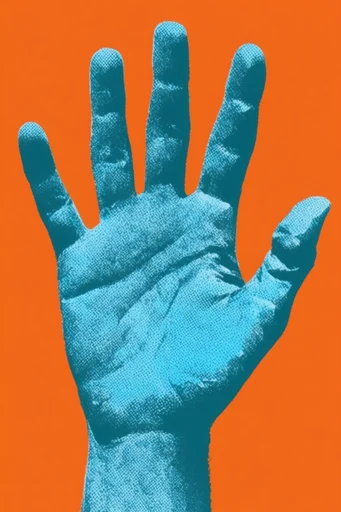 Vibrant Risograph Surrealism style reference image — high contrast duotone