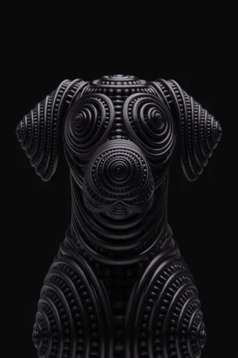 Monochromatic Industrial Biomechanism style reference image — obsidian and chrome