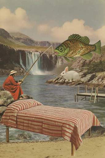 Nostalgic Surrealist Collage style reference image — surrealist photomontage