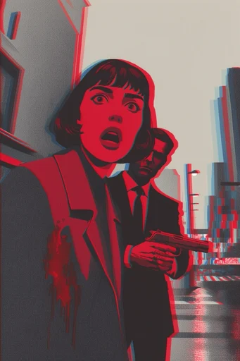 Kinetic Crimson Noir style reference image — risograph halftone texture