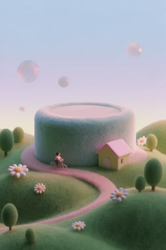Plush Verdant Surrealism style reference image — puffy cumulus clouds