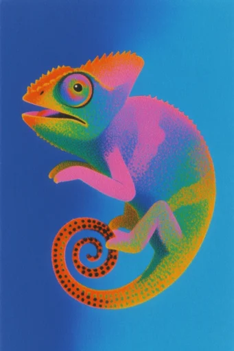 Tactile Neo-Psychedelic Pointillism style reference image — saturated neon gradients