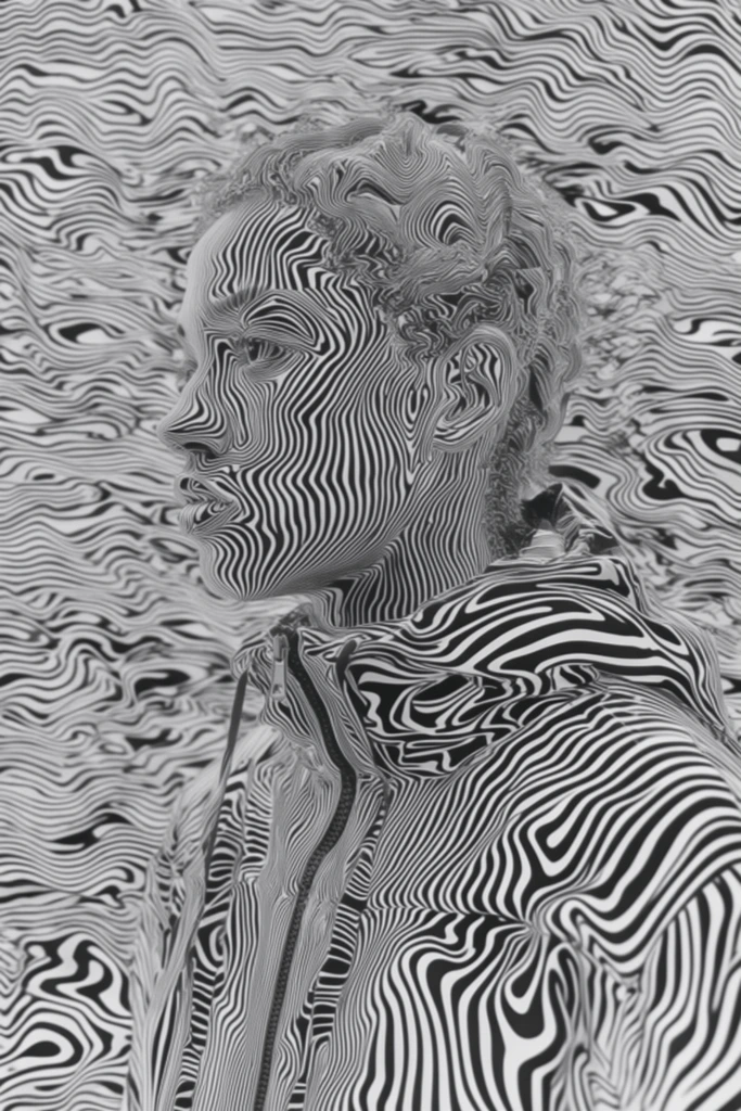 Monochrome Glitch Topography style AI image example 1