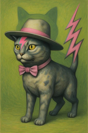 Neon Graphic Surrealism style reference image — risograph print aesthetic