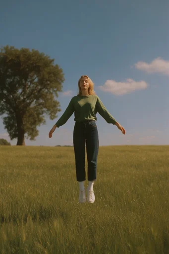 Ethereal Nostalgic Realism style reference image — dreamlike levitation