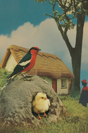 Nostalgic Surrealist Collage style AI image example 3