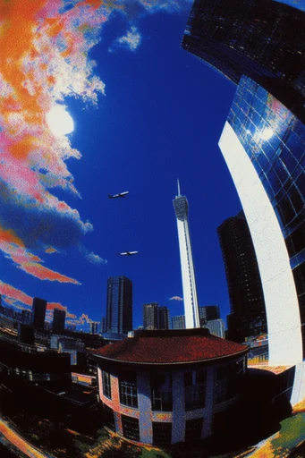Surreal Retro-Futurist Distortion style reference image — lo-fi digital artifacting