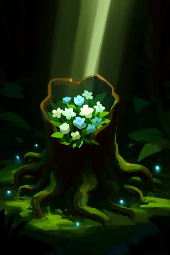 Luminous Forest Mystery style reference image — dramatic god rays
