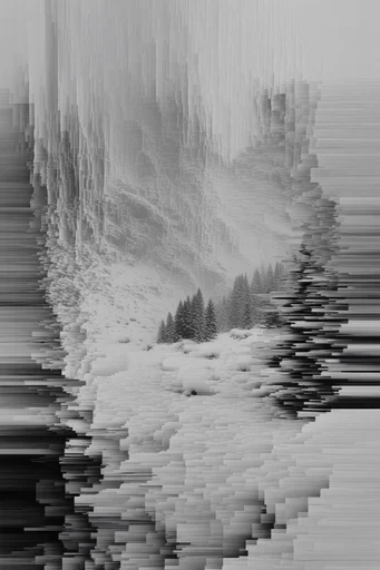 Monochrome Glitch Surrealism style reference image — monochrome glitch art