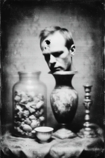 Gritty Analog Noir style reference image — analog film degradation