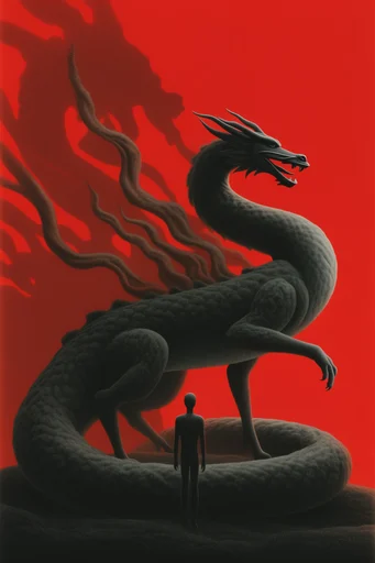 Crimson Velvet Surrealism style reference image — grainy illustration style