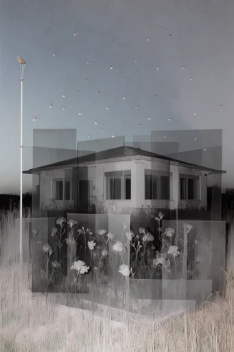 Monochrome Archival Assemblage style AI image example 4