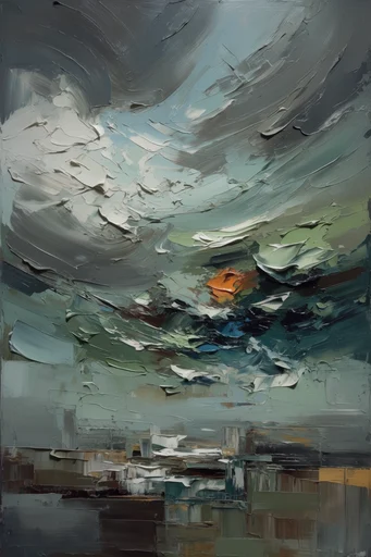 Textured Atmospheric Expressionism style reference image — heavy impasto oil painting